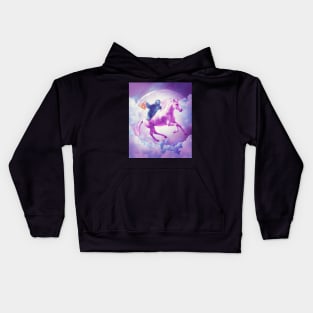 Space Sloth Riding On Flying Unicorn With Pizza Kids Hoodie